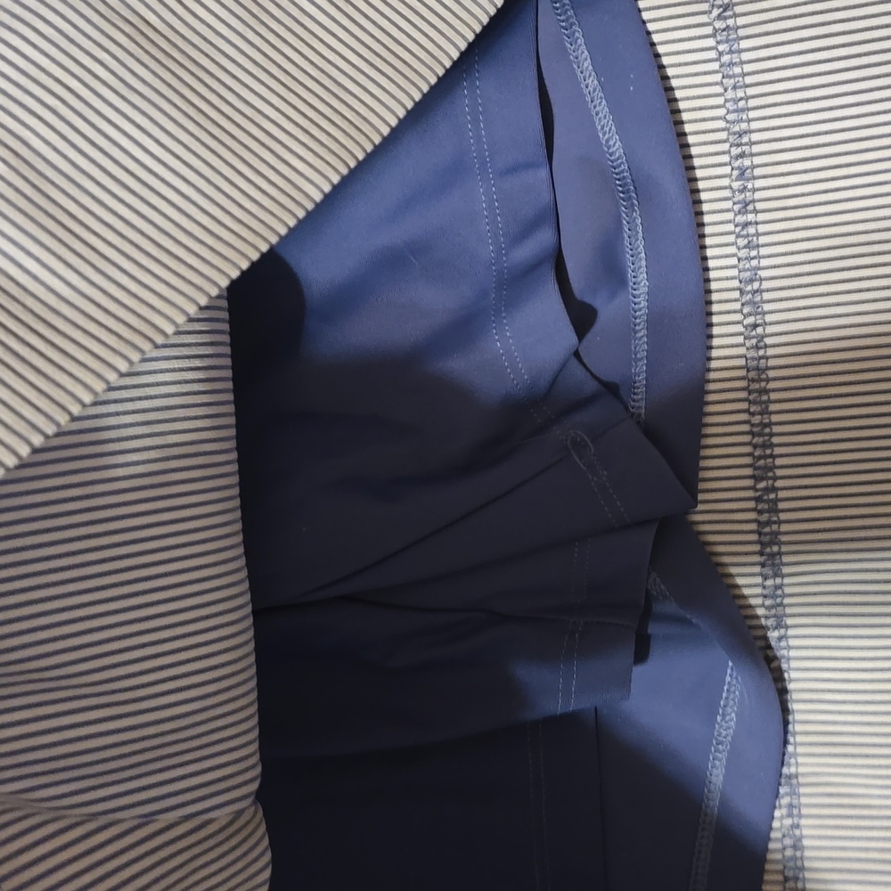 S.C. & CO Tummy Control Skirt Skort Women L Blue White Striped Stretch Pull On - Picture 2 of 5